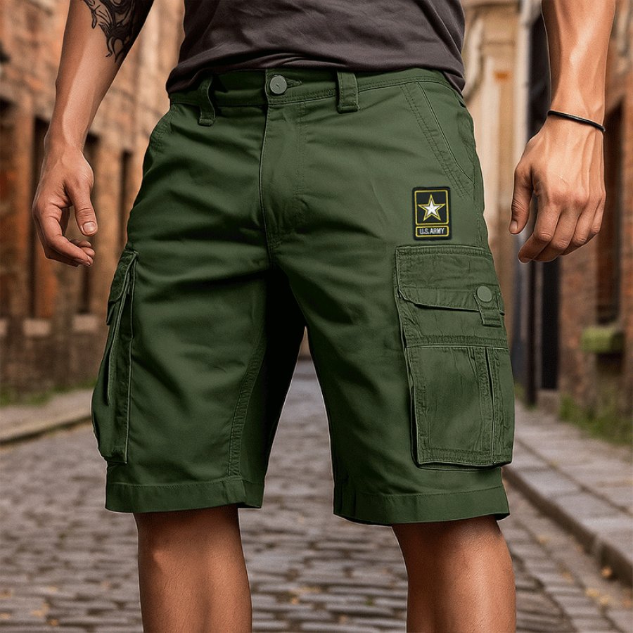 

Military-Style Army Green Cargo Shorts For Men - Perfect For Outdoor Adventures And Casual Wear