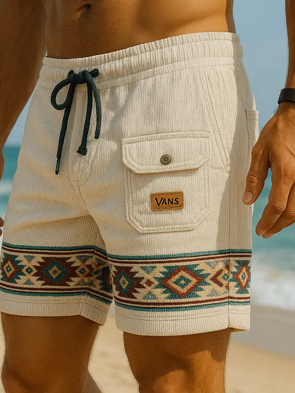 Vans Corduroy Stylish Drawstring Shorts With Tribal Pattern For Men - Pragmaace.com 