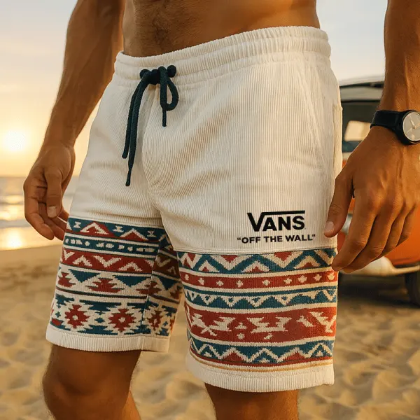 Stylish Corduroy Shorts With Tribal Pattern For Men - Wayrates.com 