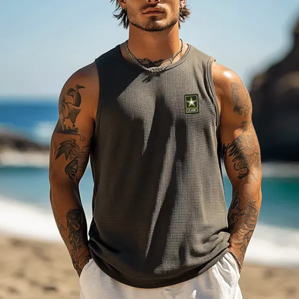 Men's Sleeveless Muscle Tank Top With Star Patch Design For Summer Beach Wear - Wayrates.com 