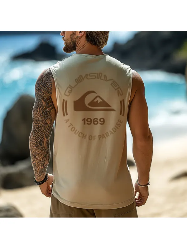 Unisex Vintage Beach Vacation Surf Logo Print Tank Top - Aptkoi.com 