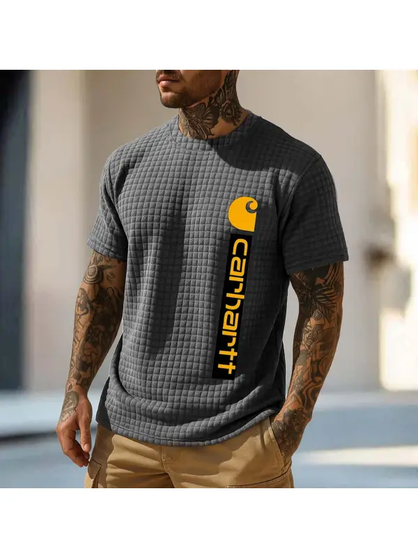 Men's Vintage Quilted Waffle Surfing Short Sleeve Crew Neck Muscle T-Shirt - Aptkoi.com 