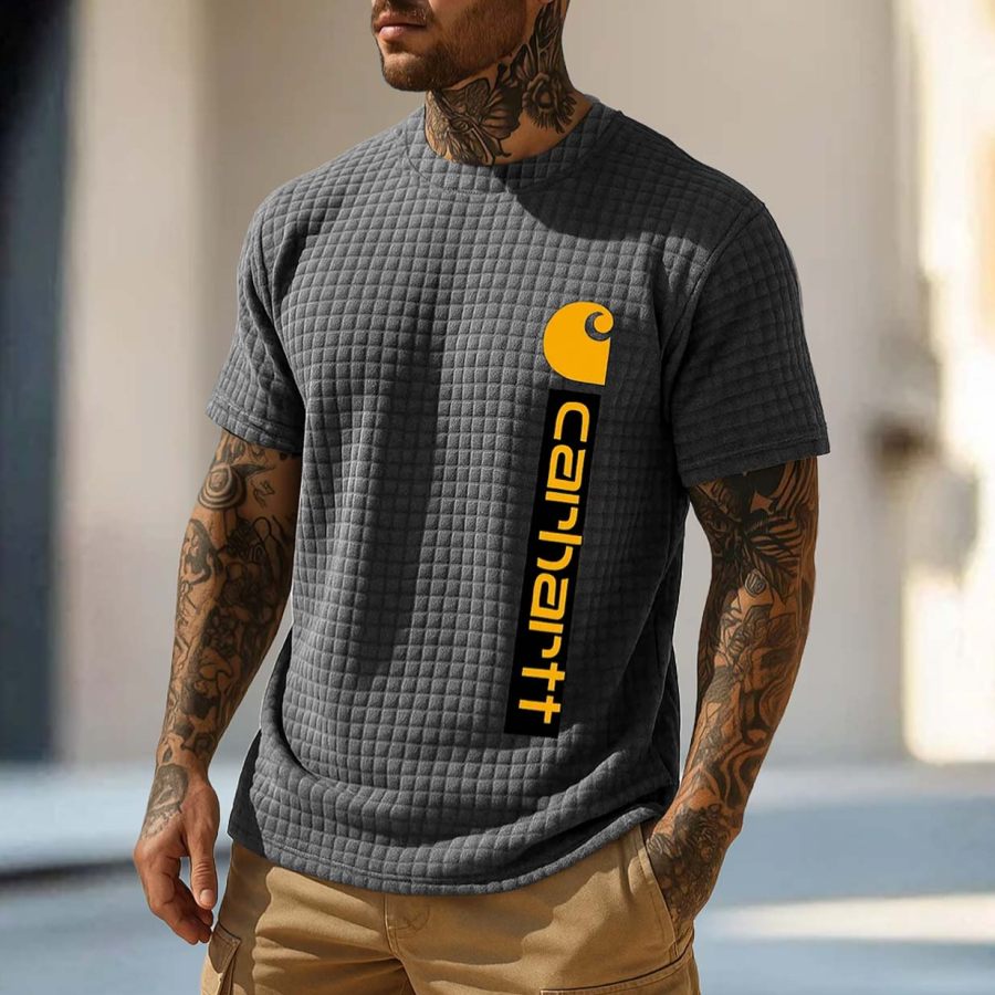 

Men's Vintage Quilted Waffle Surfing Short Sleeve Crew Neck Muscle T-Shirt