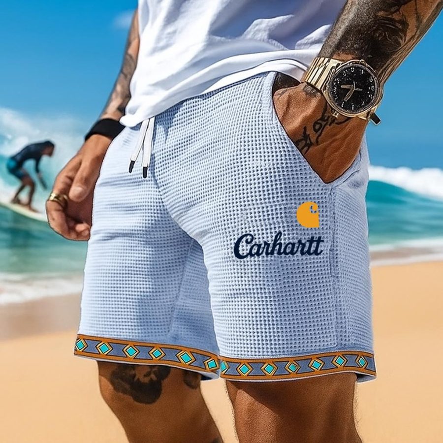

Men's Vintage Waffle Knit Surfing Ethnic Aztec Print Walkshort Shorts Boardshorts