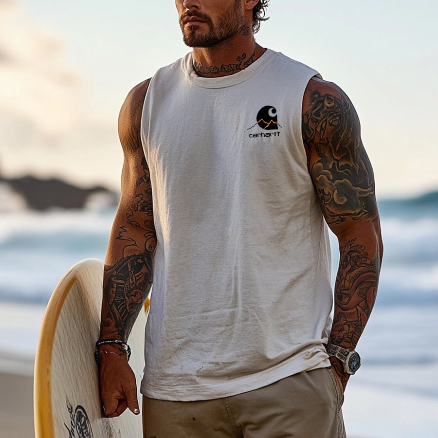 

Men's Vintage Surfing Oversized Print Tank Top