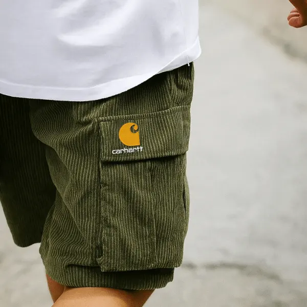 Army Green Cargo Shorts With Iconic Logo Patch For Men - Wayrates.com 
