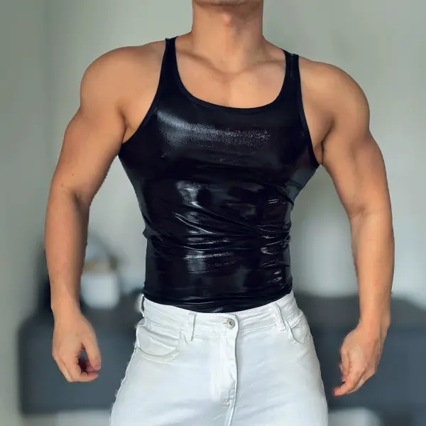 Y2K Style Super Sexy Elastic Imitation Leather Vest All-match Fitness Sports Couple Training Clothes Nightclub Club Tops - Ootdyouth.com 
