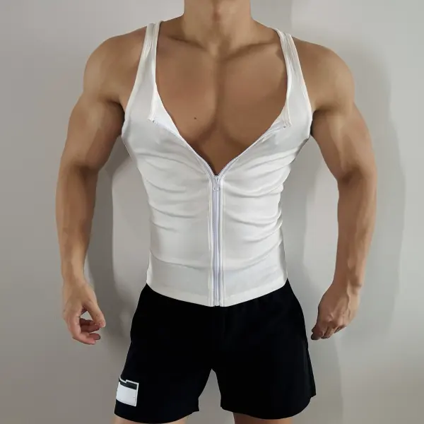 Full Zip American Style Sexy Sports Fitness Sleeveless Cycling Training Men's Vest - Ootdyouth.com 