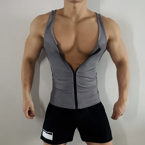 Full Zip American Style Sexy Sports Fitness Sleeveless Cycling Training Men's Vest - Ootdyouth.com 