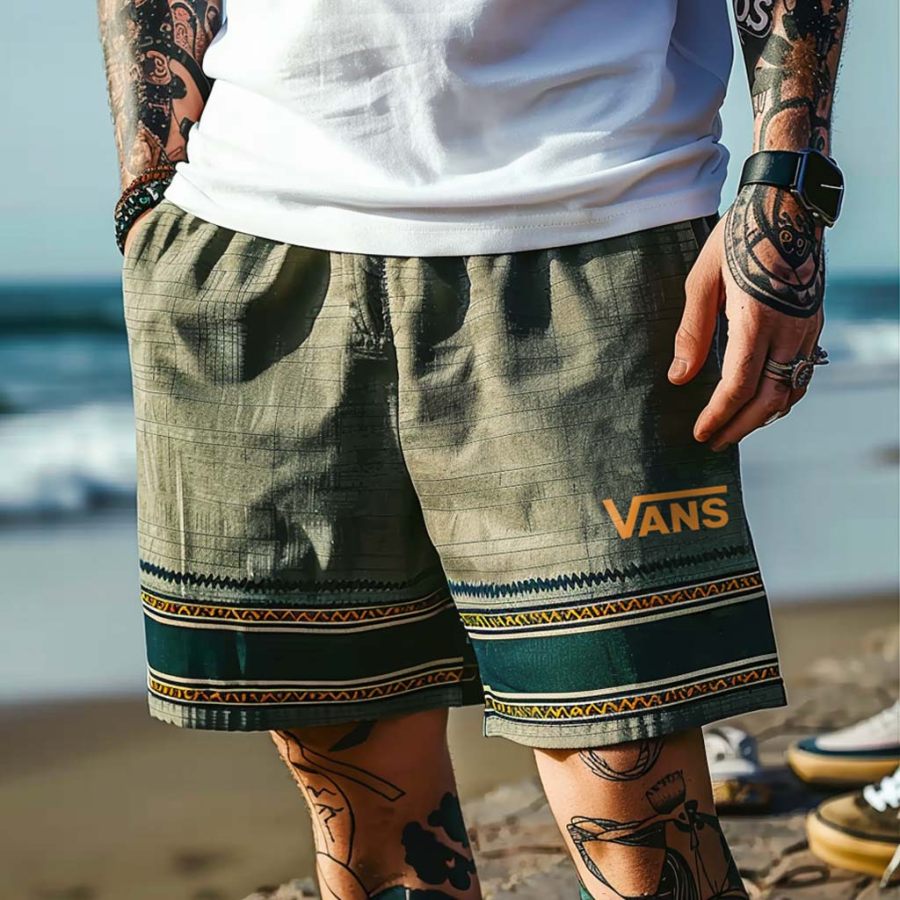 

Men's Vintage Surfing Ethnic Aztec Print Walkshort Army Green Shorts Boardshorts