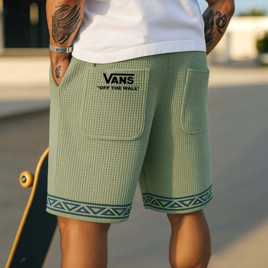 

Men's Vintage Waffle Knit Surfing Ethnic Aztec Print Walkshort Green Shorts Boardshorts
