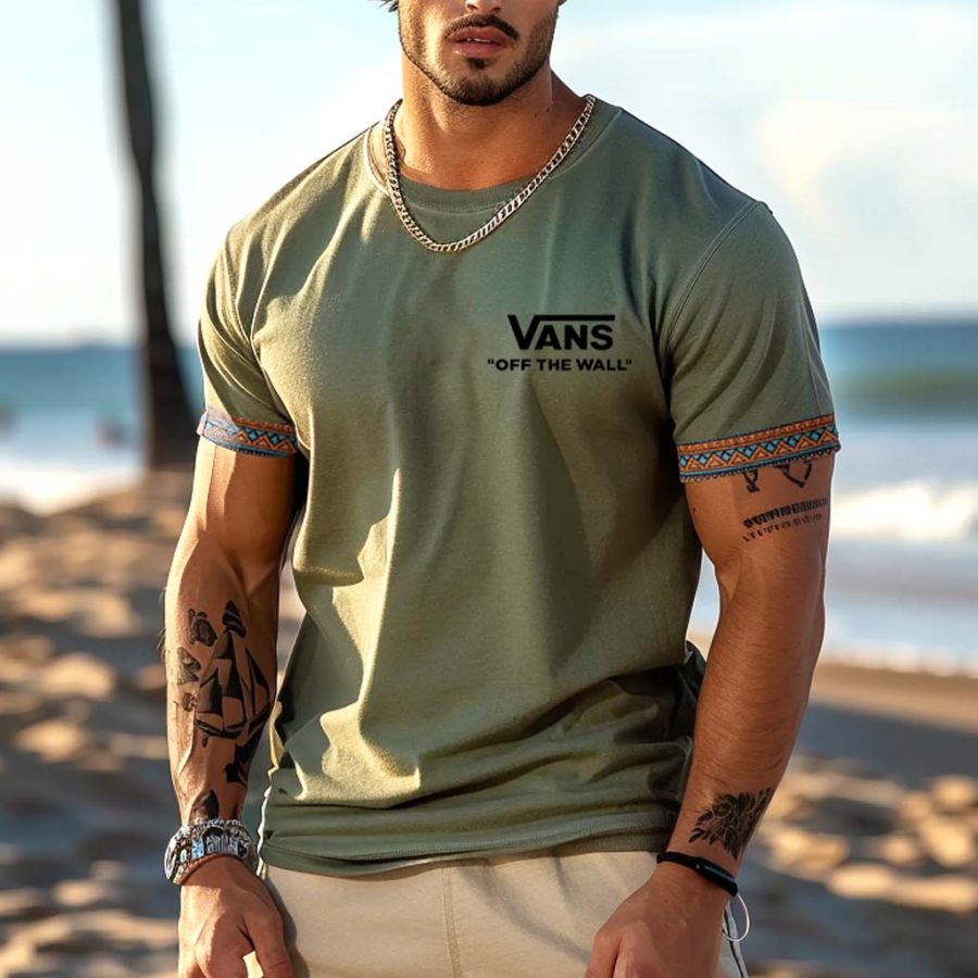 

Men's Vintage Surfing Ethnic Aztec Print Crew Neck Short Sleeve T-Shirt