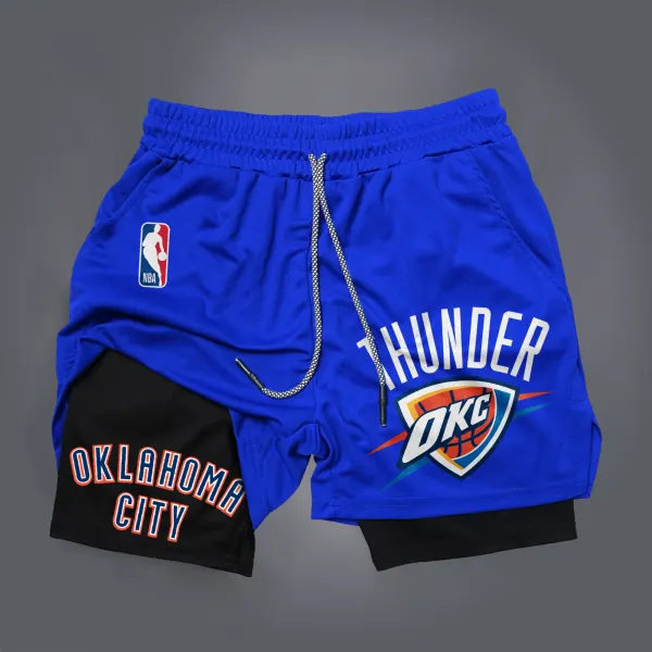 Men's Casual Basketball Print Double Mesh Sports Shorts USA Oklahoma City Basketball Print Quick-drying Sports Shorts - Ootdyouth.com 