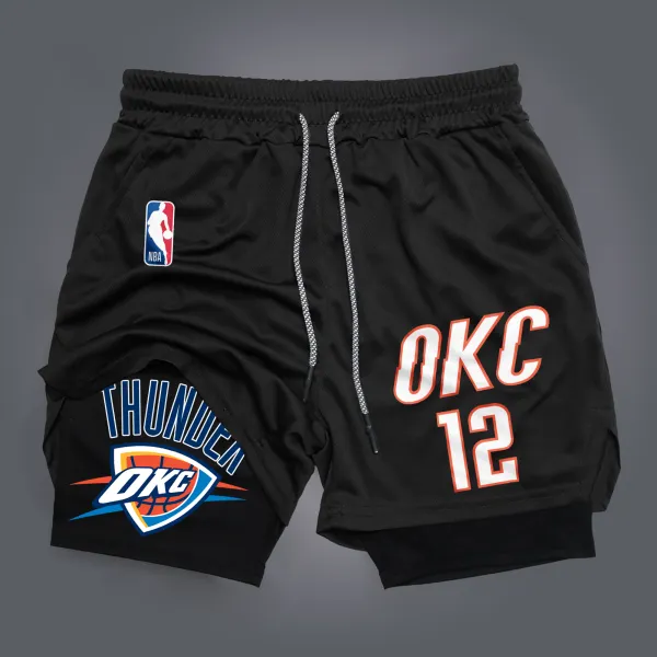 Men's Casual Basketball Print Double Mesh Sports Shorts USA Oklahoma City Basketball Print Quick-drying Sports Shorts - Ootdyouth.com 