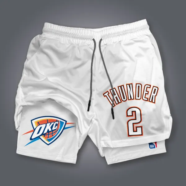 Men's Casual Basketball Print Double Mesh Sports Shorts USA Oklahoma City Basketball Print Quick-drying Sports Shorts - Ootdyouth.com 