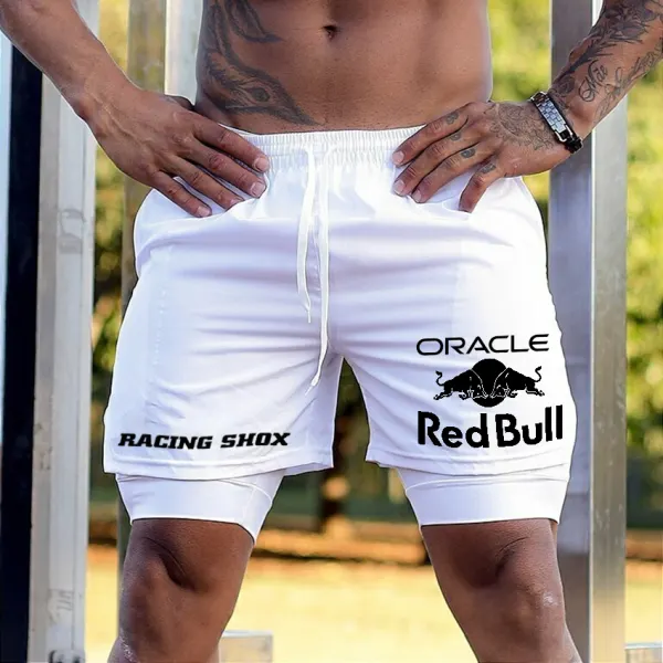 Men's Racing Print Double Layer Sports Shorts - Ootdyouth.com 