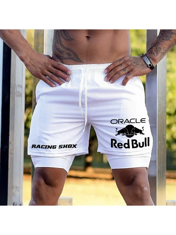 Men's Racing Print Double Layer Sports Shorts - Aptkoi.com 