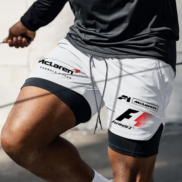Men's Racing Print Double Layer Sports Shorts - Ootdyouth.com 