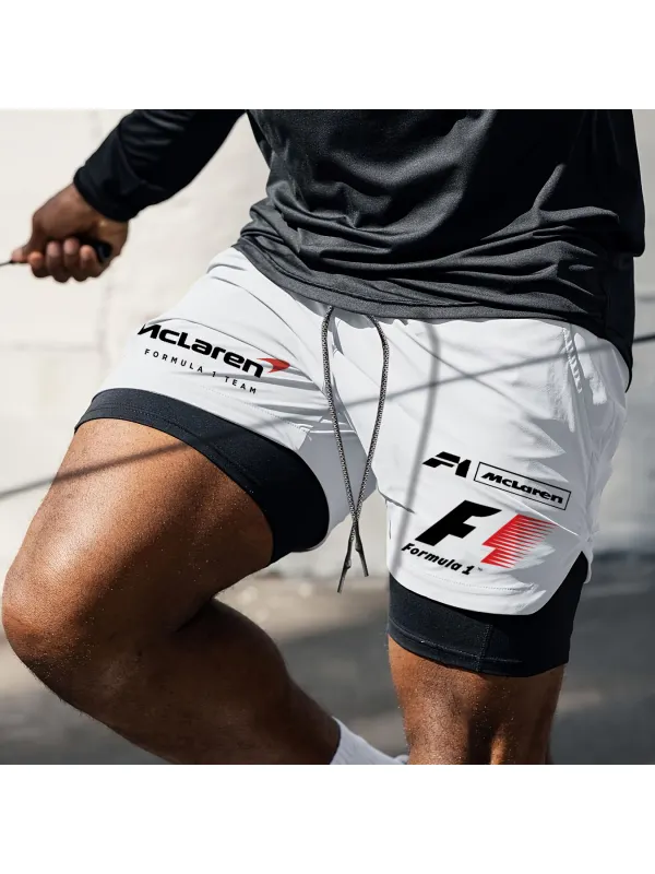 Men's Racing Print Double Layer Sports Shorts - Aptkoi.com 