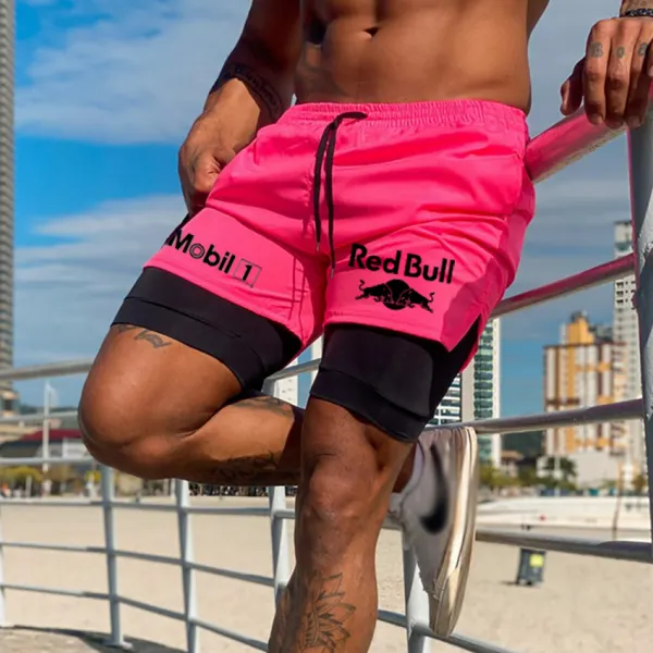 Men's Racing Print Double Layer Sports Shorts - Wayrates.com 