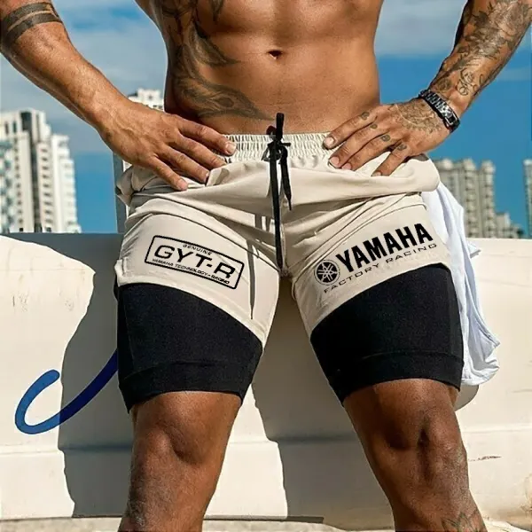 Men's Racing Print Double Layer Sports Shorts - Ootdyouth.com 