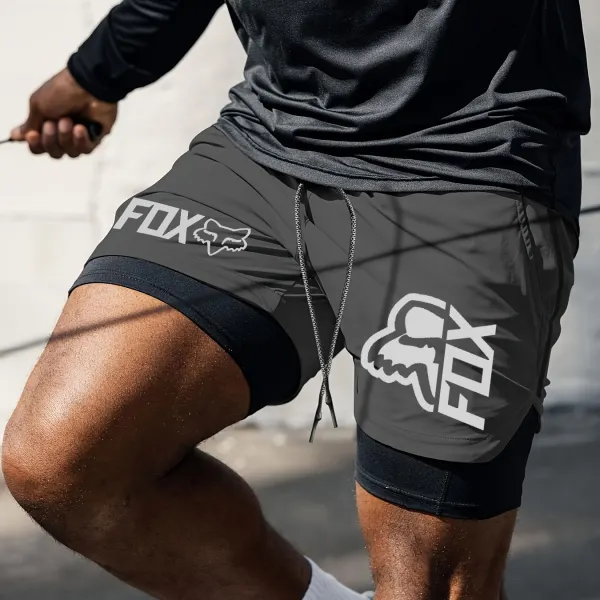 Men's Racing Print Double Layer Sports Shorts - Ootdyouth.com 