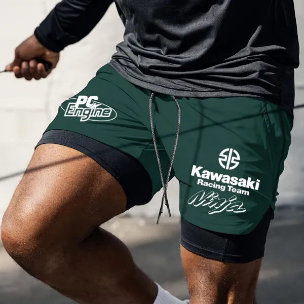 Men's Racing Print Double Layer Sports Shorts - Ootdyouth.com 