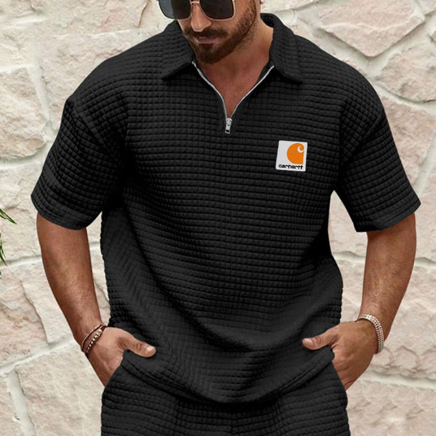 

Men's Vintage Waffle Black Quilted Polo T Shirt