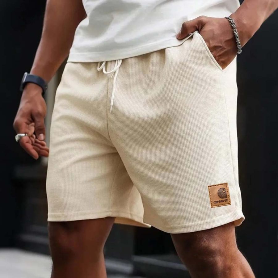 

Men's Vintage Waffle Knit Surf Elastic Drawstring Beige Walkshort Shorts Boardshorts