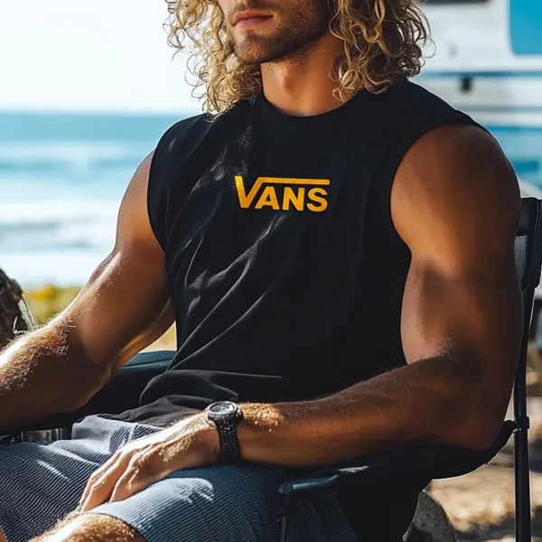 Unisex Oversized Surf Print Tank Top Casual Comfort Cotton Sleeveless T-Shirt - Ootdyouth.com 