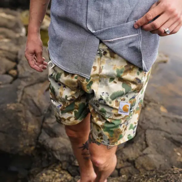 Men's Camouflage Print Surf Cargo Shorts For Outdoor Adventures Boardshorts - Wayrates.com 