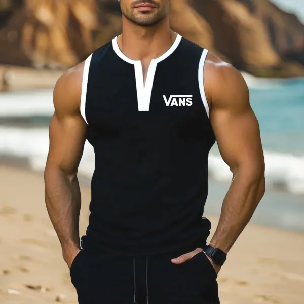 Men's Surf Contrast Color V-Neck Sleeveless Muscle Tank Top - Wayrates.com 