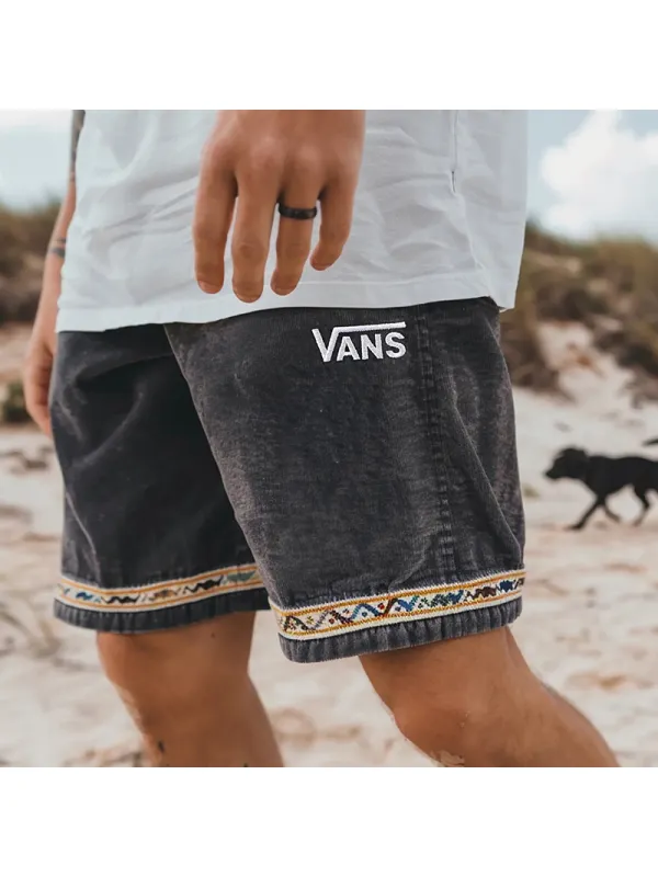 Outdoor Men's Casual Printed Corduroy Shorts - Aptkoi.com 