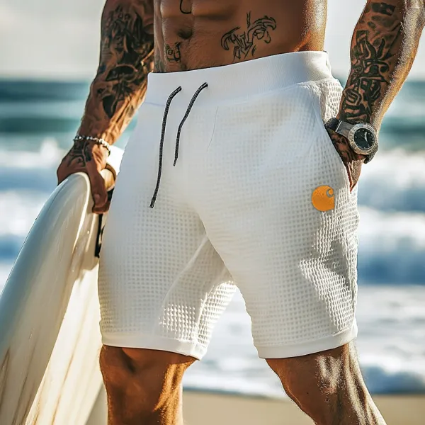 Outdoor Men's Casual Surf Print Waffle Stretch Shorts - Ootdyouth.com 