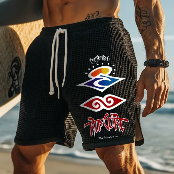 Outdoor Men's Casual Surf Print Waffle Stretch Shorts - Ootdyouth.com 
