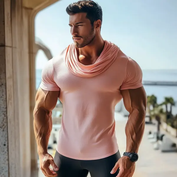 Men's Cotton Basic Solid Color T-shirt Pile Collar Slim Fit Short Sleeve T-shirt - Ootdyouth.com 