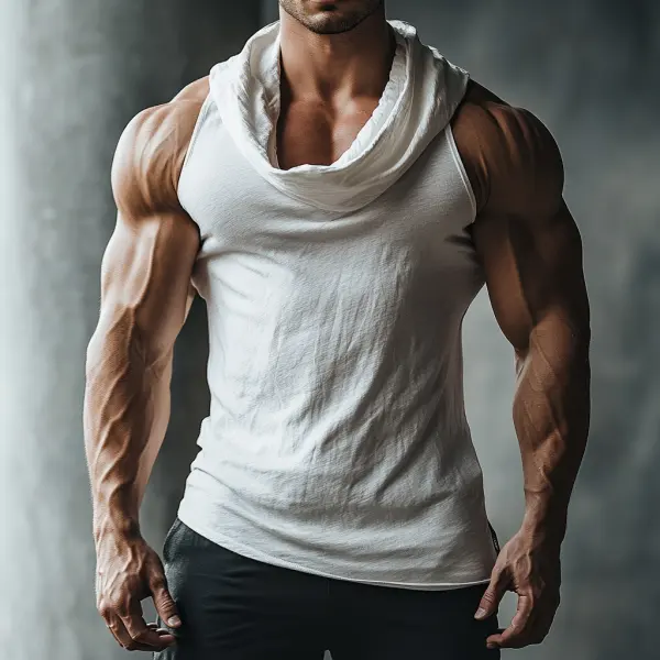 Men's Cotton Basic Solid Color Vest Pile Collar Slim Fit Sleeveless T-shirt - Ootdyouth.com 