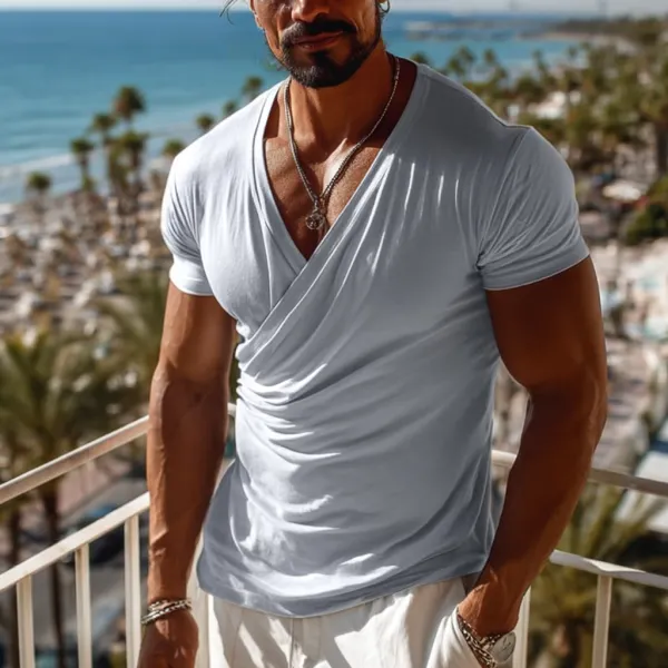 Beach Vacation Men's Simple Casual Linen T-shirt - Ootdyouth.com 