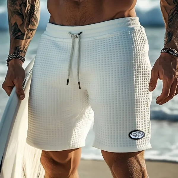 Outdoor Men's Casual Surf Print Waffle Stretch Shorts - Ootdyouth.com 