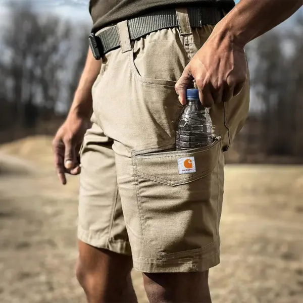 Men's Vintage Khaki Utility Shorts With Functional Pockets - Ootdyouth.com 