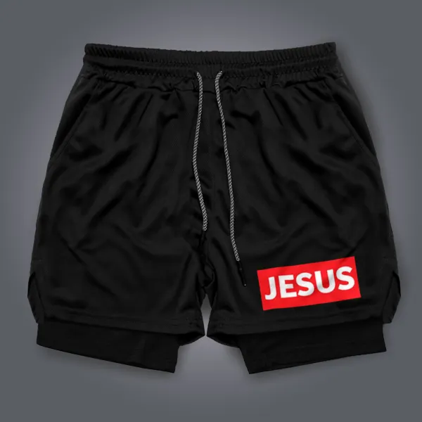 Men's And Women's Casual Jesus Print Double Mesh Shorts T-shirt Gym Shorts - Ootdyouth.com 