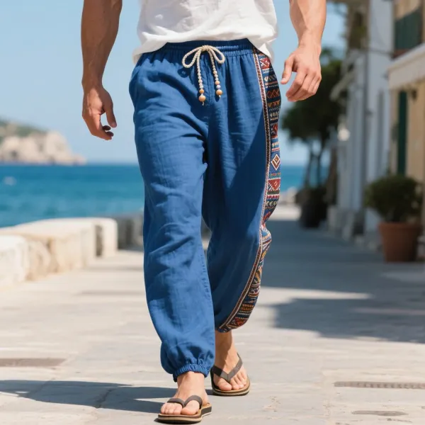 Loose And Comfortable Linen Elastic Waist Trousers Men's Ethnic Style Cotton And Linen Breathable Trousers - Ootdyouth.com 