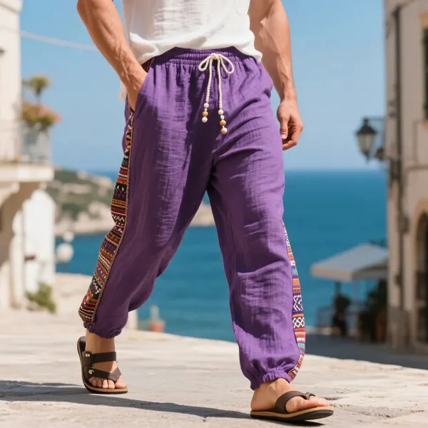 Loose And Comfortable Linen Elastic Waist Trousers Men's Ethnic Style Cotton And Linen Breathable Trousers - Ootdyouth.com 