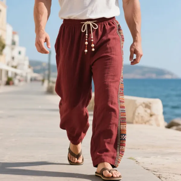 Loose And Comfortable Linen Elastic Waist Trousers Men's Ethnic Style Cotton And Linen Breathable Trousers - Ootdyouth.com 