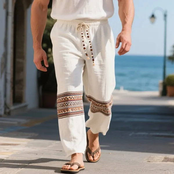 Loose And Comfortable Linen Elastic Waist Trousers Men's Ethnic Style Cotton And Linen Breathable Trousers - Ootdyouth.com 