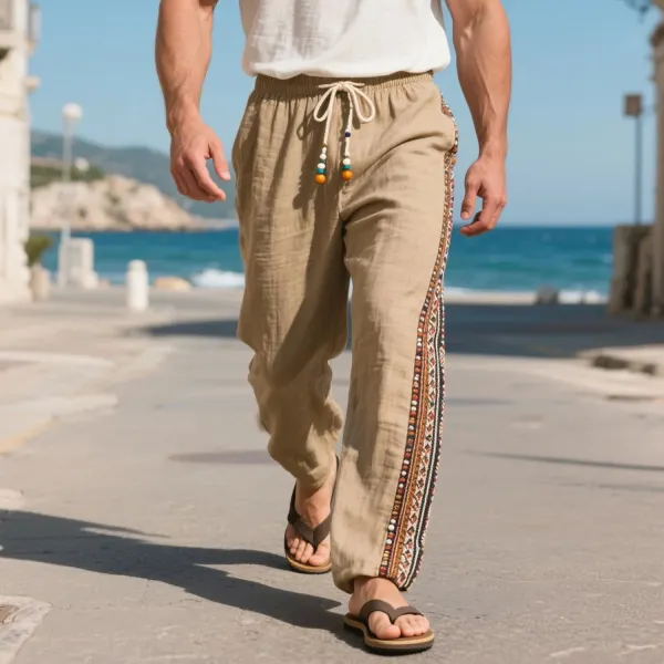 Loose And Comfortable Linen Elastic Waist Trousers Men's Ethnic Style Cotton And Linen Breathable Trousers - Ootdyouth.com 