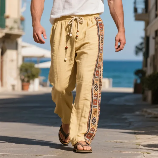 Loose And Comfortable Linen Elastic Waist Trousers Men's Ethnic Style Cotton And Linen Breathable Trousers - Ootdyouth.com 
