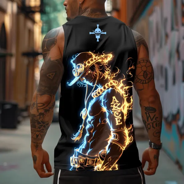 Men's Sports Fitness Anime Logo Pirate Straw Hat Printed Casual Vest - Upgradecool.com 