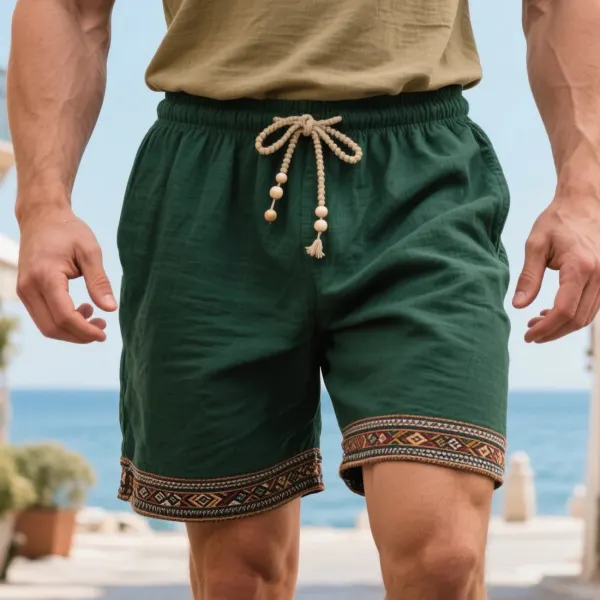 Men's Loose And Comfortable Elastic Waist Cotton And Linen Shorts Ethnic Style Casual Breathable Daily Basic Shorts - Ootdyouth.com 