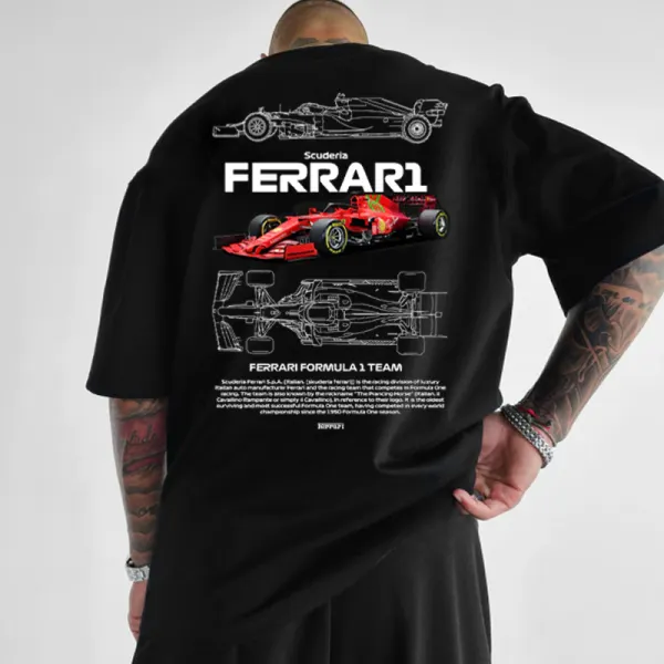 Men's Black Loose Casual Racing Style Short-sleeved T-shirt - Ootdyouth.com 